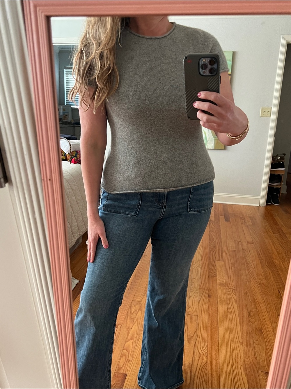 Saks Fifth Avenue Cashmere Sweater short sleeves grey large